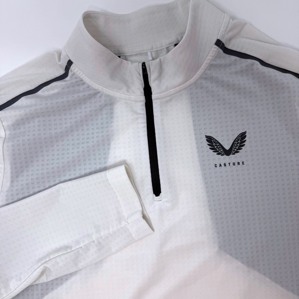Castore Mens Aeromesh Quarter Zip Pullover White Navy Blue Training Top Medium